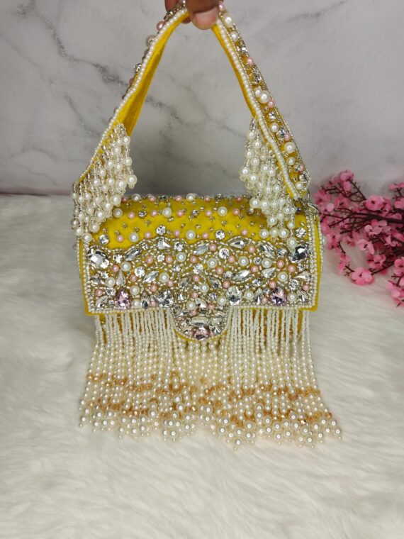 Designer Crystal and Pearl Work Flap Clutch
