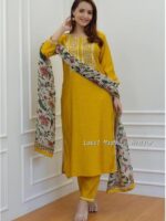 Rayon Fabric With Hand Embroidery Work Chanderi Printed 3 Piece Set