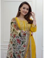 Rayon Fabric With Hand Embroidery Work Chanderi Printed 3 Piece Set