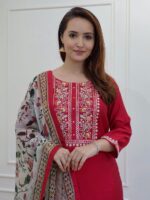 Rayon Fabric With Hand Embroidery Work Chanderi Printed 3 Piece Set