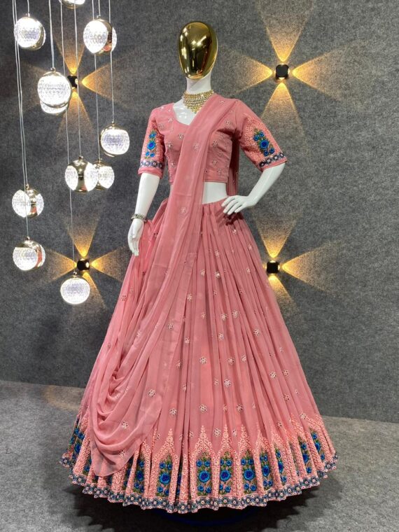 Bridal Lehenga Choli Embroidered Attractive Party Wear Silk 3 Piece Set