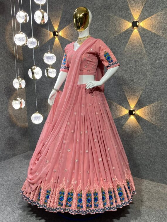 Bridal Lehenga Choli Embroidered Attractive Party Wear Silk 3 Piece Set