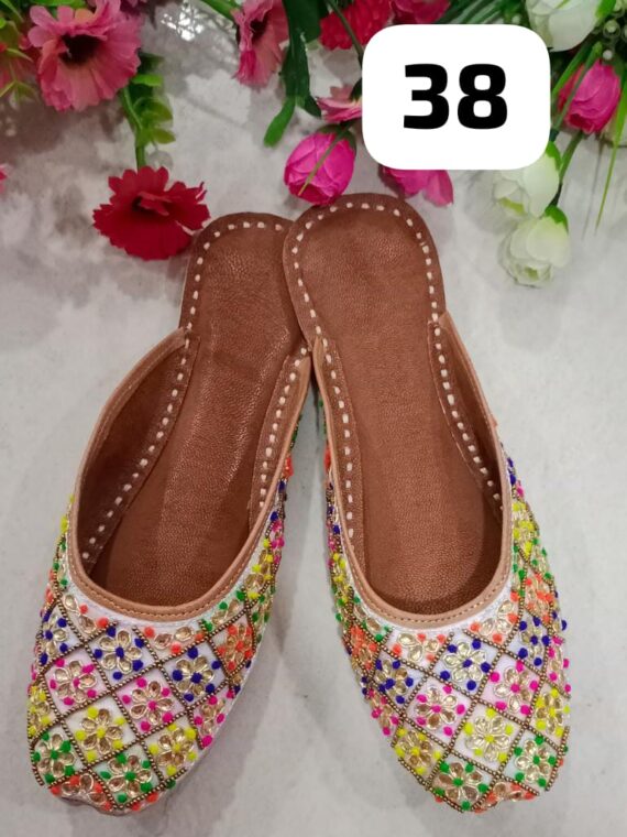 Fancy Open Slipper with Mirror, Beaded and Embroidery Work