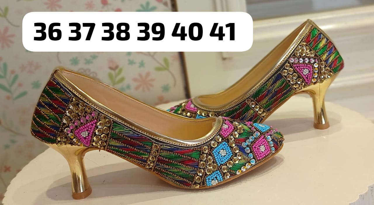 Designer Pencil Heels with Beaded, Mirror and Sequence Work