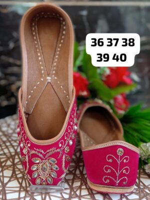 Leather Jutti with Sequence, Thread work, and Mirror Embroidery Work