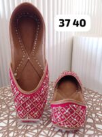 Leather Jutti with Sequence, Thread work, and Mirror Embroidery Work