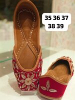 Leather Jutti with Sequence, Thread work, and Mirror Embroidery Work