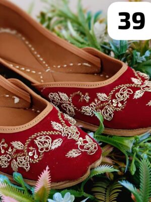 Leather Jutti with Sequence, Thread work, and Mirror Embroidery Work 