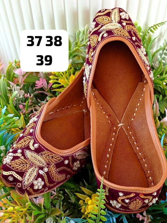 Leather Jutti with Sequence, Thread work, and Mirror Embroidery Work 