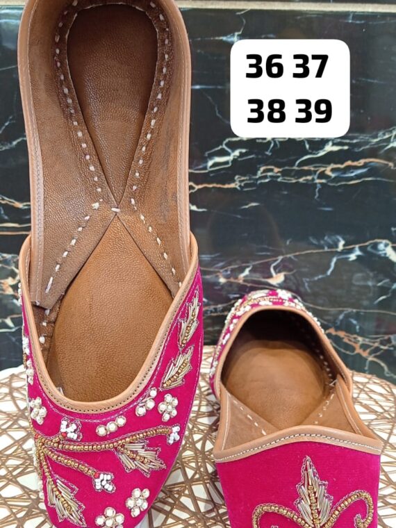 Leather Jutti with Sequence, Thread work, and Mirror Embroidery Work 