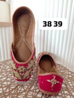 Leather Jutti with Sequence, Thread work, and Mirror Embroidery Work 