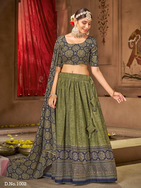 Traditional Lehenga Choli with Block Print 3 Piece Set