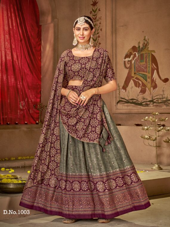 Traditional Lehenga Choli with Block Print 3 Piece Set