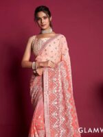 Bollywood Designer Shami Satin Saree & Blouse with Embroidery Work