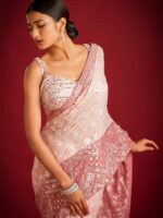 Bollywood Designer Shami Satin Saree & Blouse with Embroidery Work