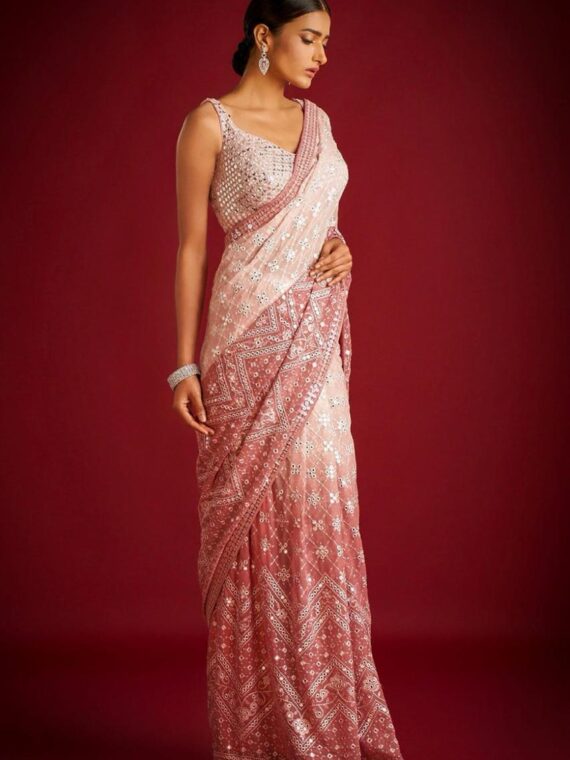 Bollywood Designer Shami Satin Saree & Blouse with Embroidery Work