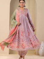 Alia Cut Suit With Hand Embroidery, Zari Weaving and Prints 3 Piece Set