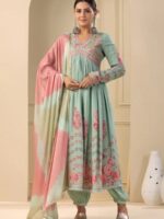 Alia Cut Suit With Hand Embroidery, Zari Weaving and Prints 3 Piece Set