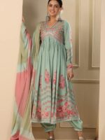 Alia Cut Suit With Hand Embroidery, Zari Weaving and Prints 3 Piece Set