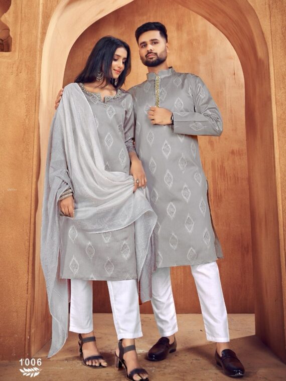 Couple Kurta, Pant & Kurti Set Hand work with Sequence 5 Piece Set