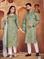Couple Kurta, Pant & Kurti Set Hand work with Sequence 5 Piece Set