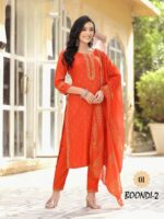 Rayon Kurti with Chanderi Block Print 3 Piece Set