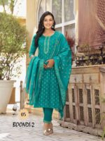 Rayon Kurti with Chanderi Block Print 3 Piece Set