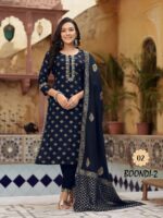 Rayon Kurti with Chanderi Block Print 3 Piece Set