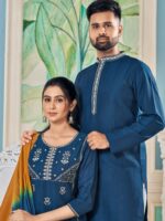 Soul Mates Kurta Pant & Kurti Set Weaving Stripe With Embroidery Work 5 Piece Set