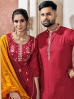 Soul Mates Kurta Pant & Kurti Set Weaving Stripe With Embroidery Work 5 Piece Set