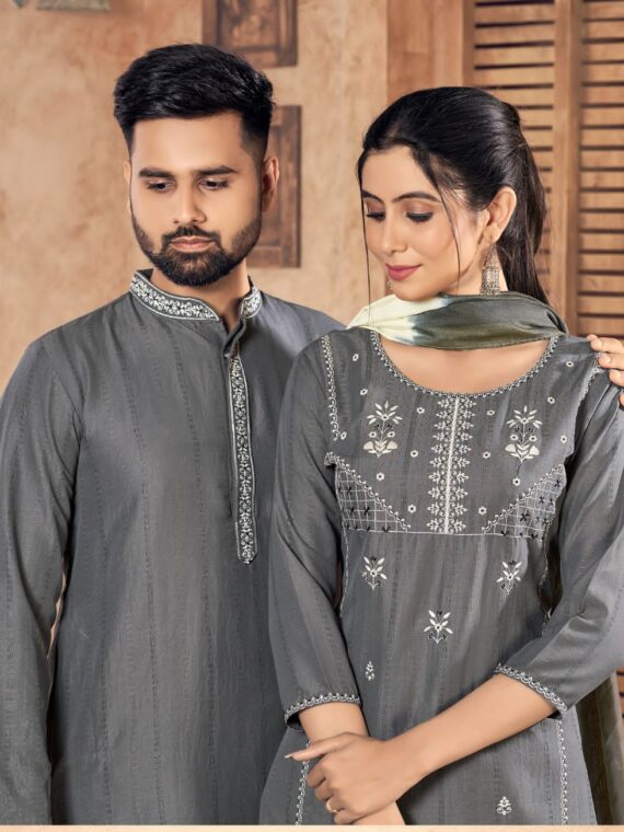 Soul Mates Kurta Pant & Kurti Set Weaving Stripe With Embroidery Work 5 Piece Set