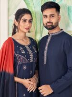 Soul Mates Kurta Pant & Kurti Set Weaving Stripe With Embroidery Work 5 Piece Set