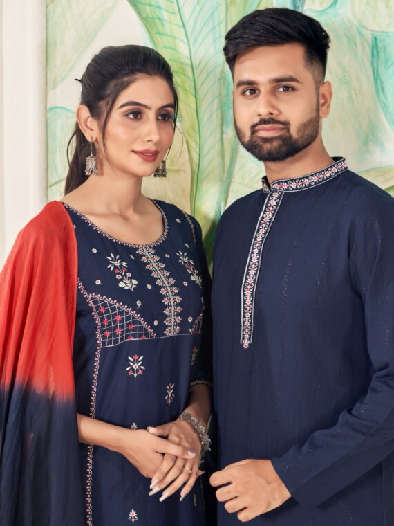 Soul Mates Kurta Pant & Kurti Set Weaving Stripe With Embroidery Work 5 Piece Set