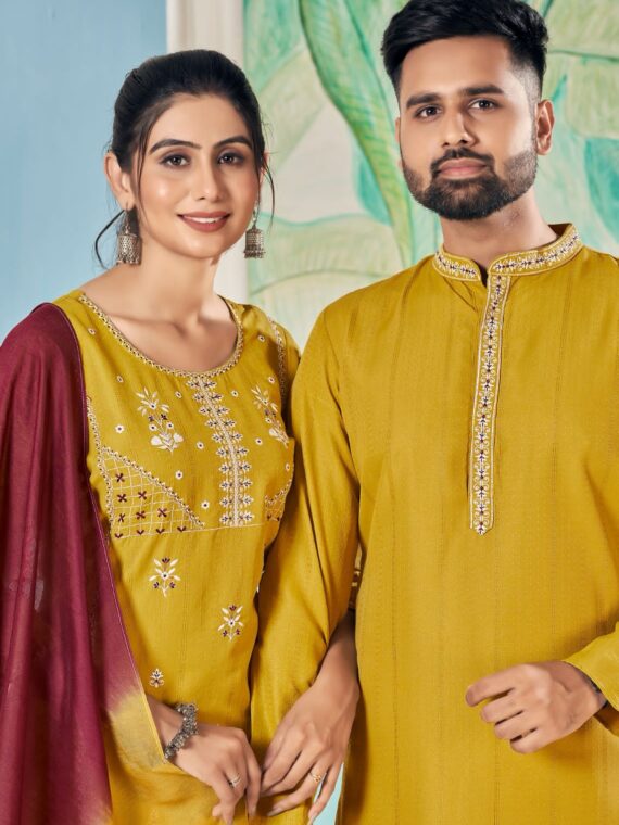 Soul Mates Kurta Pant & Kurti Set Weaving Stripe With Embroidery Work 5 Piece Set