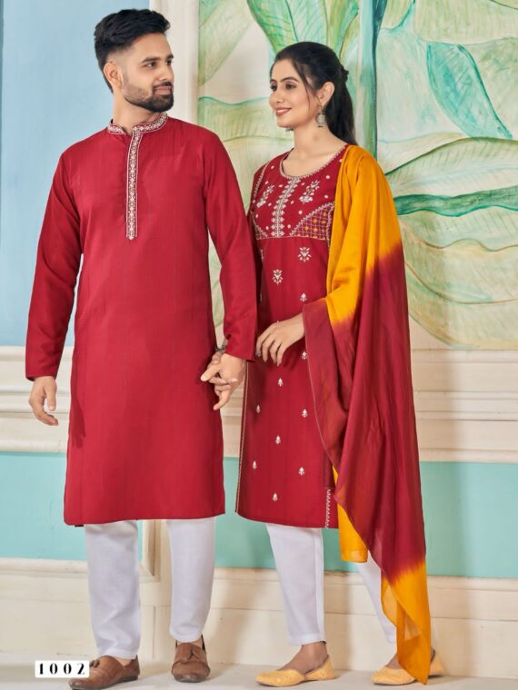 Soul Mates Kurta Pant & Kurti Set Weaving Stripe With Embroidery Work 5 Piece Set