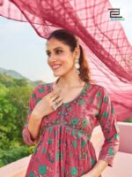 Alia Cut Kurti with Embroidery Floral Print 3 Piece Set