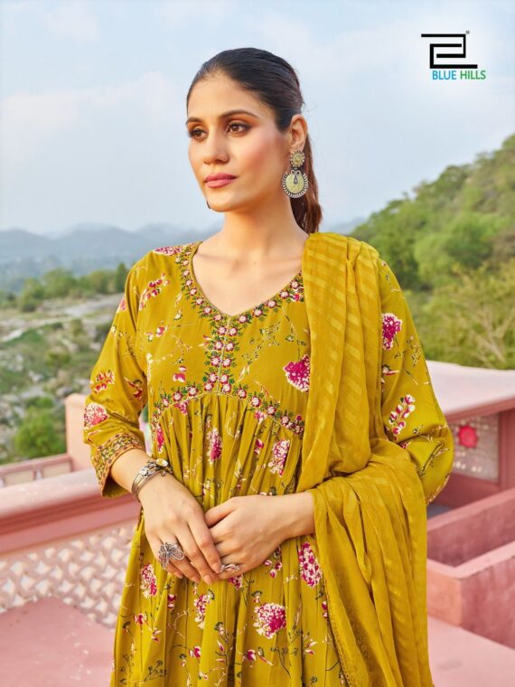 Alia Cut Kurti with Embroidery Floral Print 3 Piece Set