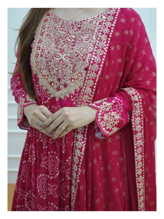 Pink Sharara Set Festive Wear With Embroidery Mirror Work and Prints 3 Piece Set