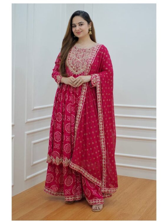 Pink Sharara Set Festive Wear With Embroidery Mirror Work and Prints 3 Piece Set