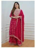 Pink Sharara Set Festive Wear With Embroidery Mirror Work and Prints 3 Piece Set