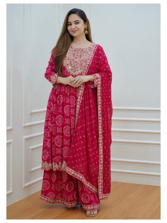 Pink Sharara Set Festive Wear With Embroidery Mirror Work and Prints 3 Piece Set