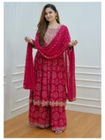 Pink Sharara Set Festive Wear With Embroidery Mirror Work and Prints 3 Piece Set