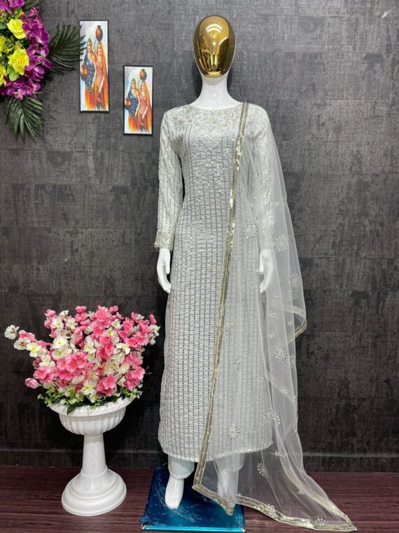 Bollywood Designer Kurti set Faux Georgette Heavy Embroidery Sequence Work 3 Piece Set