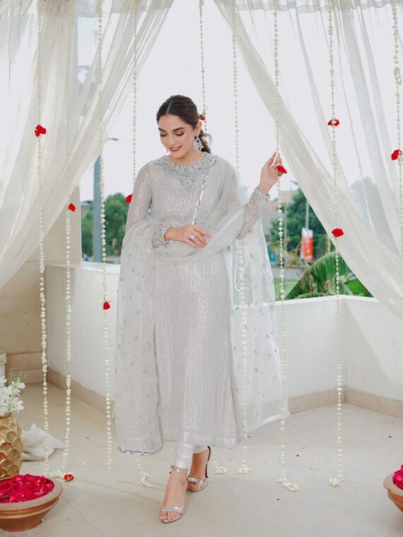 Bollywood Designer Kurti set Faux Georgette Heavy Embroidery Sequence Work 3 Piece Set