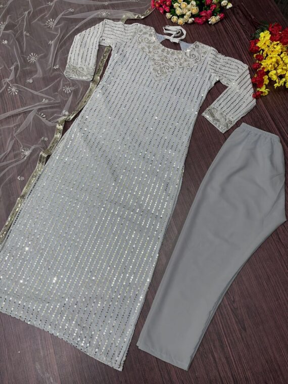 Bollywood Designer Kurti set Faux Georgette Heavy Embroidery Sequence Work 3 Piece Set