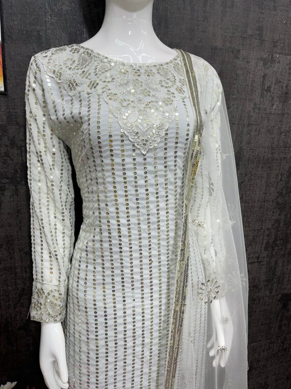 Bollywood Designer Kurti set Faux Georgette Heavy Embroidery Sequence Work 3 Piece Set