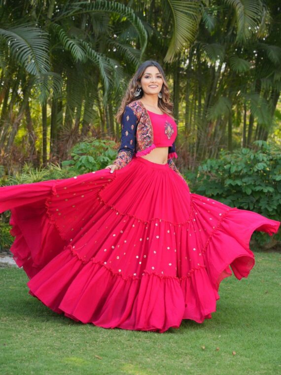 Combo Lehenga Choli Embroidery Sequence Thread Work 3 Piece Set 