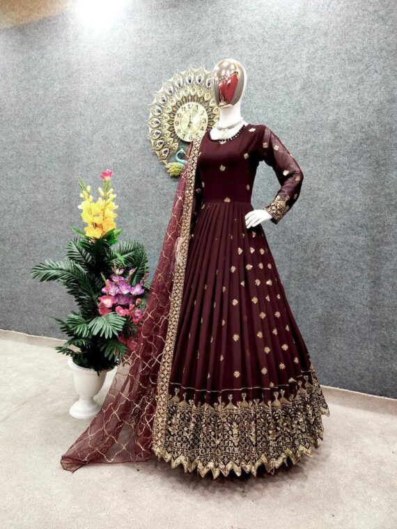 Designer Gowns Party Wear Heavy Embroidery Sequence Work 2 Piece Set 