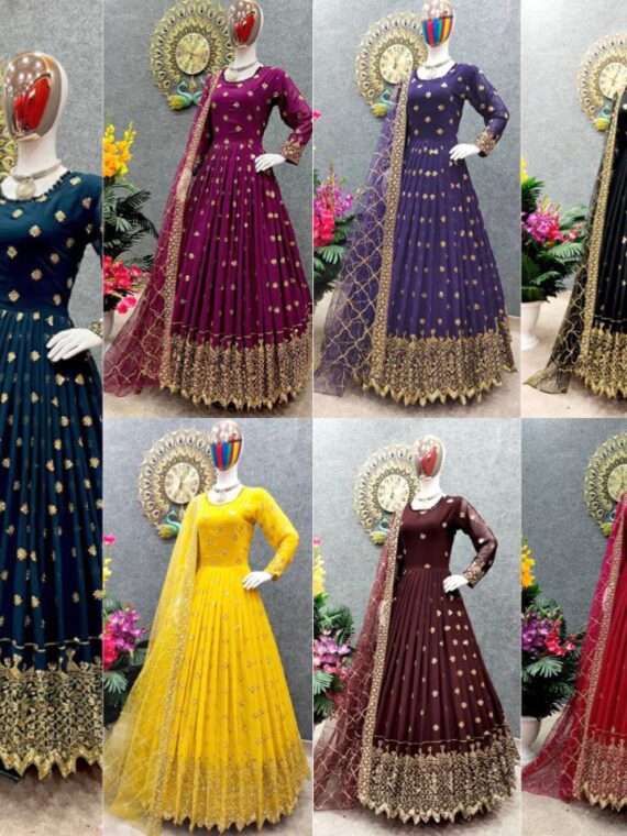 Designer Gowns Party Wear Heavy Embroidery Sequence Work 2 Piece Set 