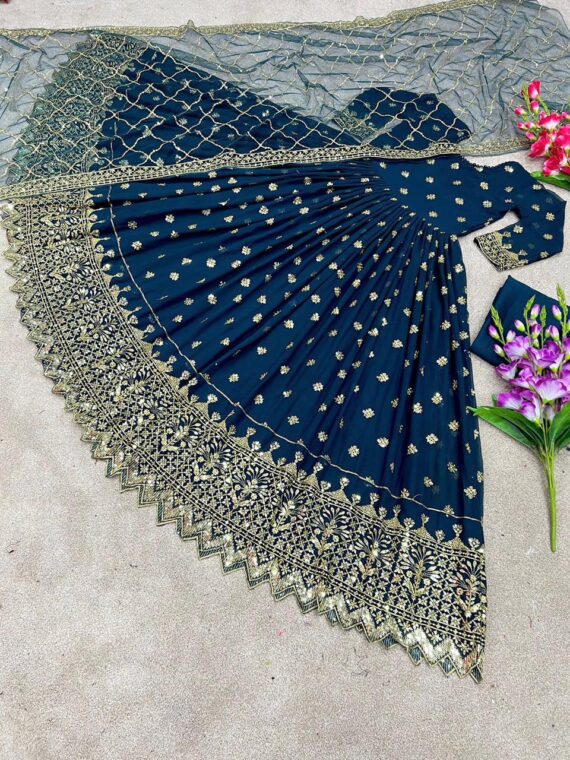 Designer Gowns Party Wear Heavy Embroidery Sequence Work 2 Piece Set 